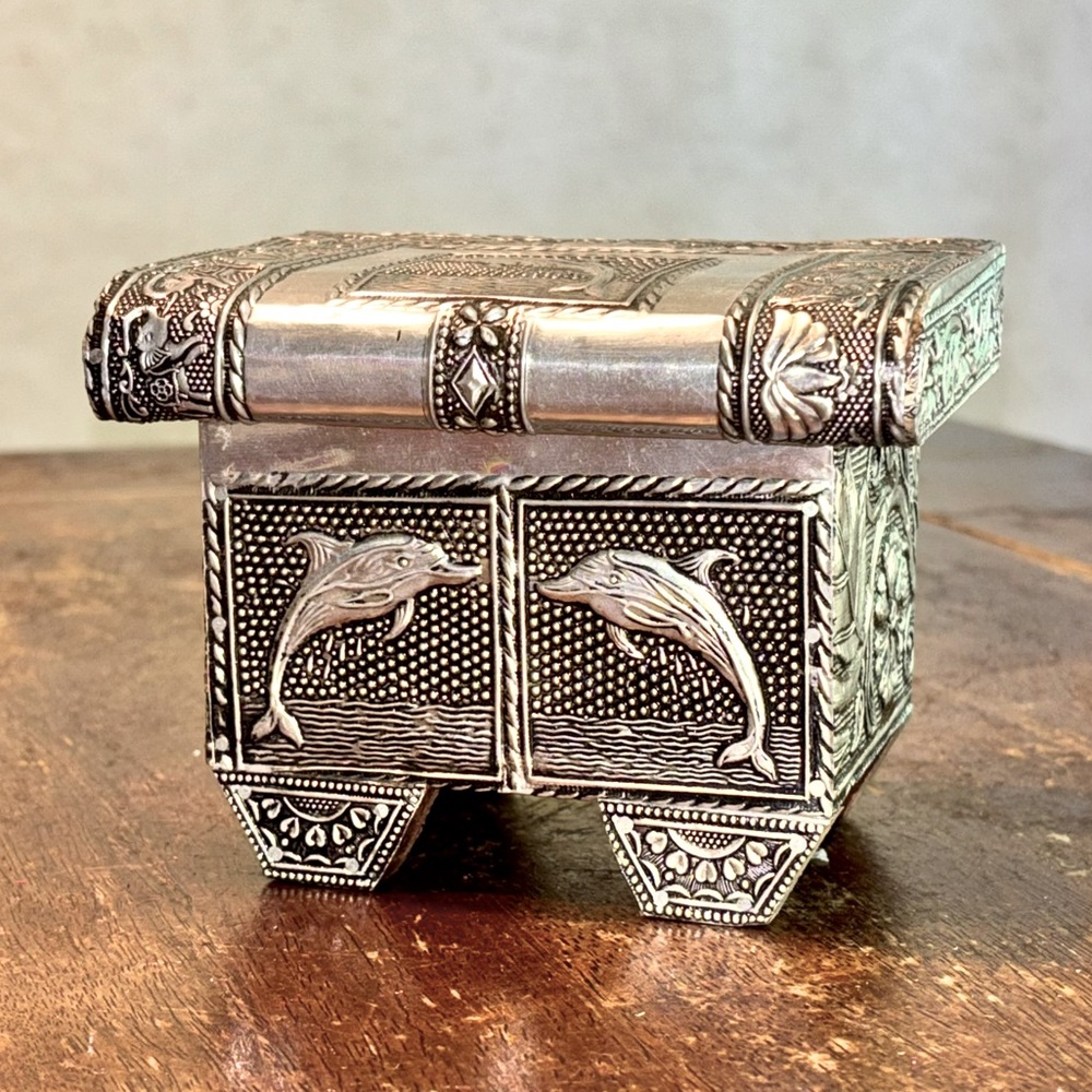 Beautiful Ornate Israeli Silver Tone Jewelry Box